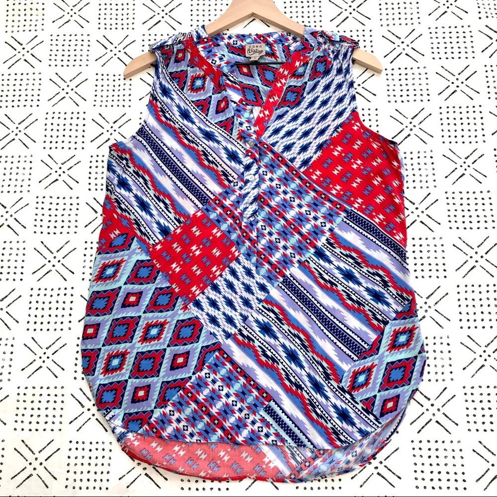 COMO VINTAGE PATCHWORK HENLEY TANK